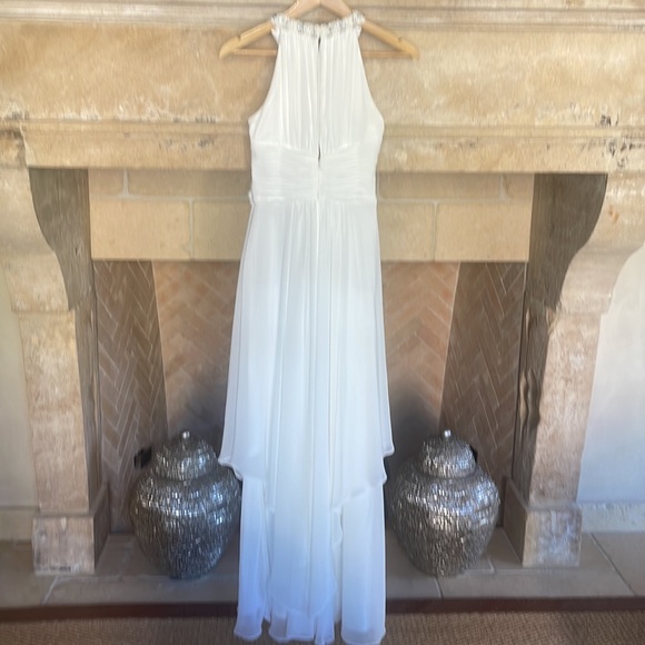 Eliza J Embellished Tiered Chiffon Halter Gown Dress in White - Picture 6 of 16